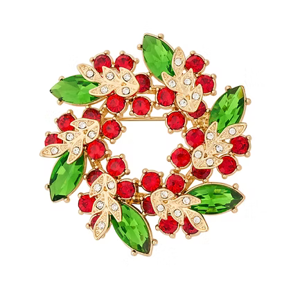 Gold Crystal Wreath Brooch