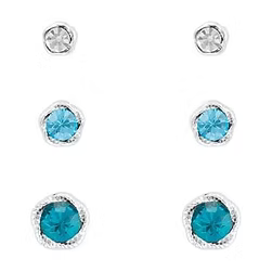 Rhodium Flower Blue Zircon Trio Earrings