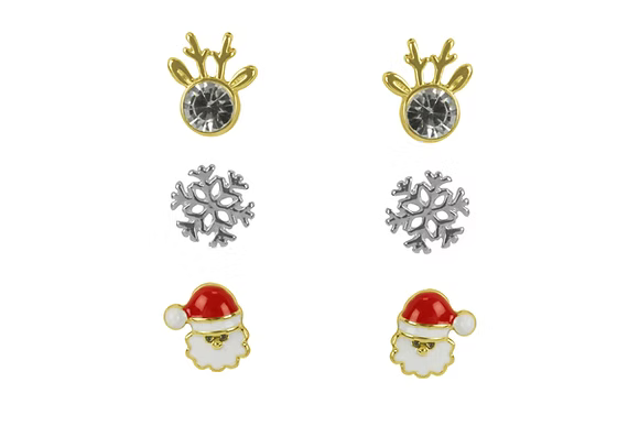 Gold Rudolf Santa Snowflake Trio Earrings