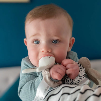 Baby holding a plush toy
