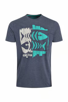 Double Fish Front Print Graphic T-Shirt Navy