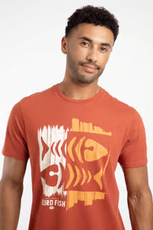 Double Fish Front Print Graphic T-Shirt Rust Leaves