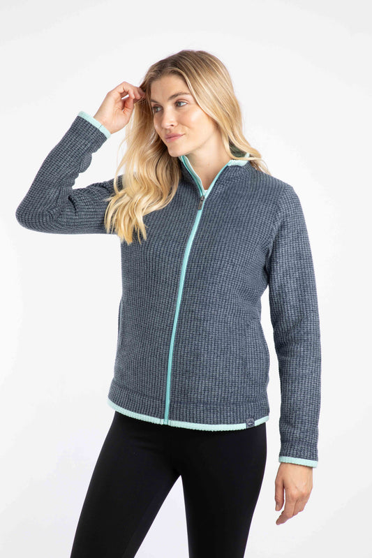 Ariana Full Zip Grid Fleece - Rich Navy