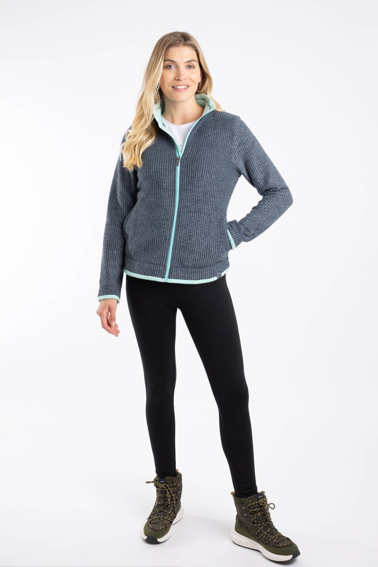Ariana Full Zip Grid Fleece - Rich Navy