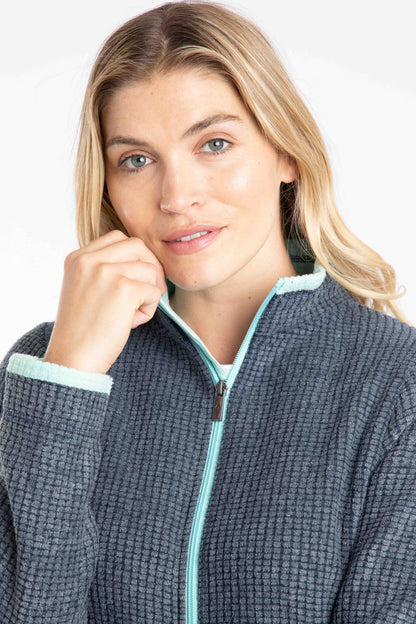 Ariana Full Zip Grid Fleece - Rich Navy