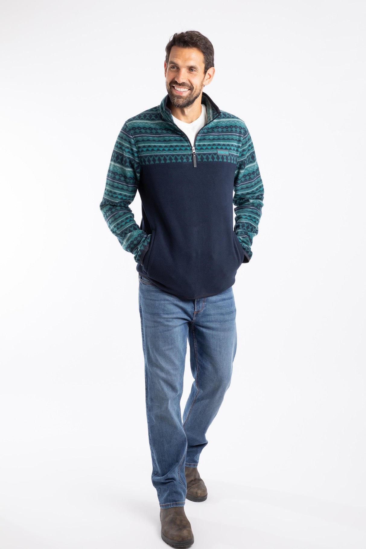 Gilbert Qtr Zip Printed Microfleece - Navy