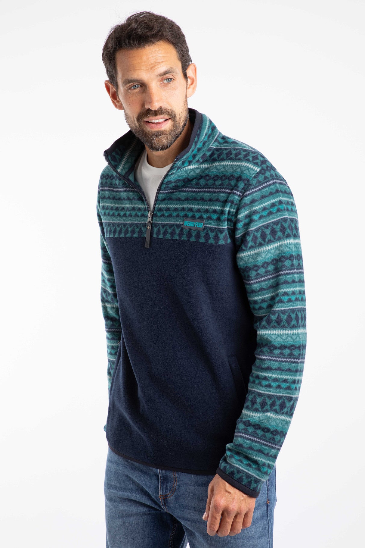 Gilbert Qtr Zip Printed Microfleece - Navy