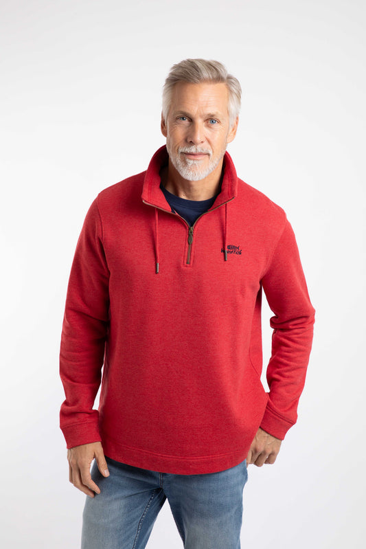 Brampton Branded Qtr Zip Sweat - Barberry Red Marl