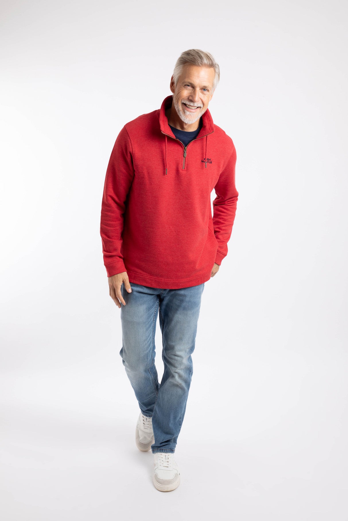 Brampton Branded Qtr Zip Sweat - Barberry Red Marl
