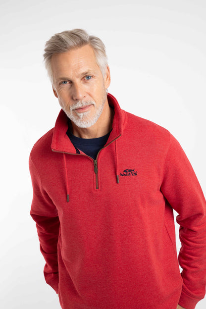 Brampton Branded Qtr Zip Sweat - Barberry Red Marl
