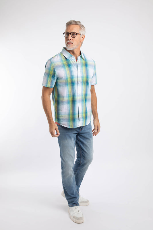Judd Organic Cotton Short Sleeve Check Shirt - Off White