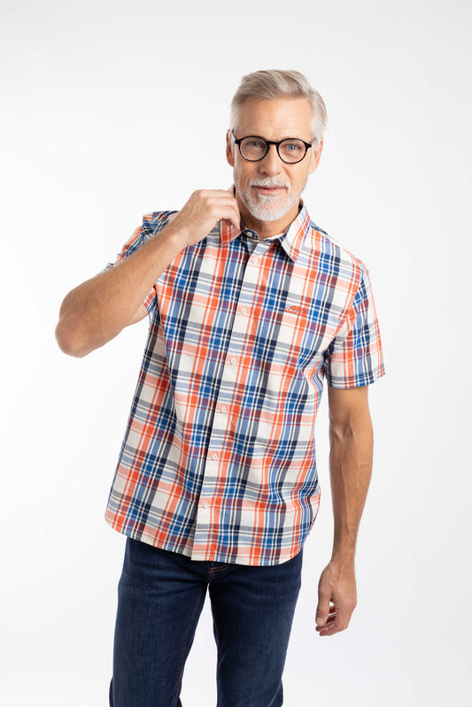 Judd Organic Cotton Short Sleeve Check Shirt - Light Cream