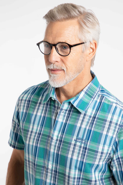 Judd Organic Cotton Short Sleeve Check Shirt - Faded Blue