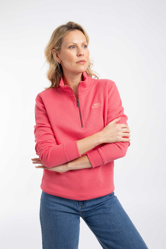Avery Branded Qtr Zip Sweat - Flamingo