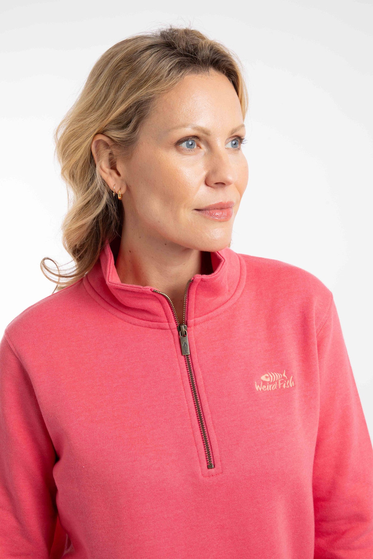 Avery Branded Qtr Zip Sweat - Flamingo