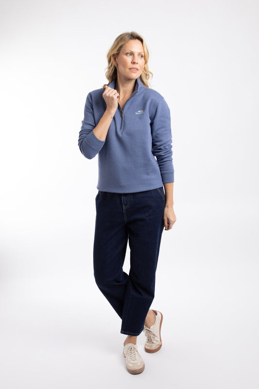 Avery Branded Qtr Zip Sweat - Faded Blue