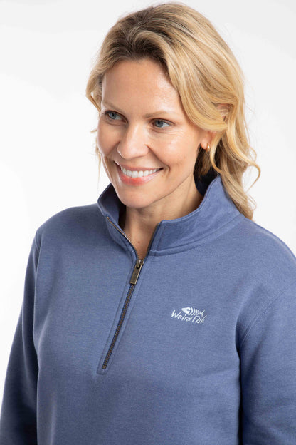 Avery Branded Qtr Zip Sweat - Faded Blue