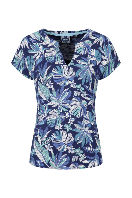 Alia Organic Cotton Printed Jersey Top - Blue Indigo