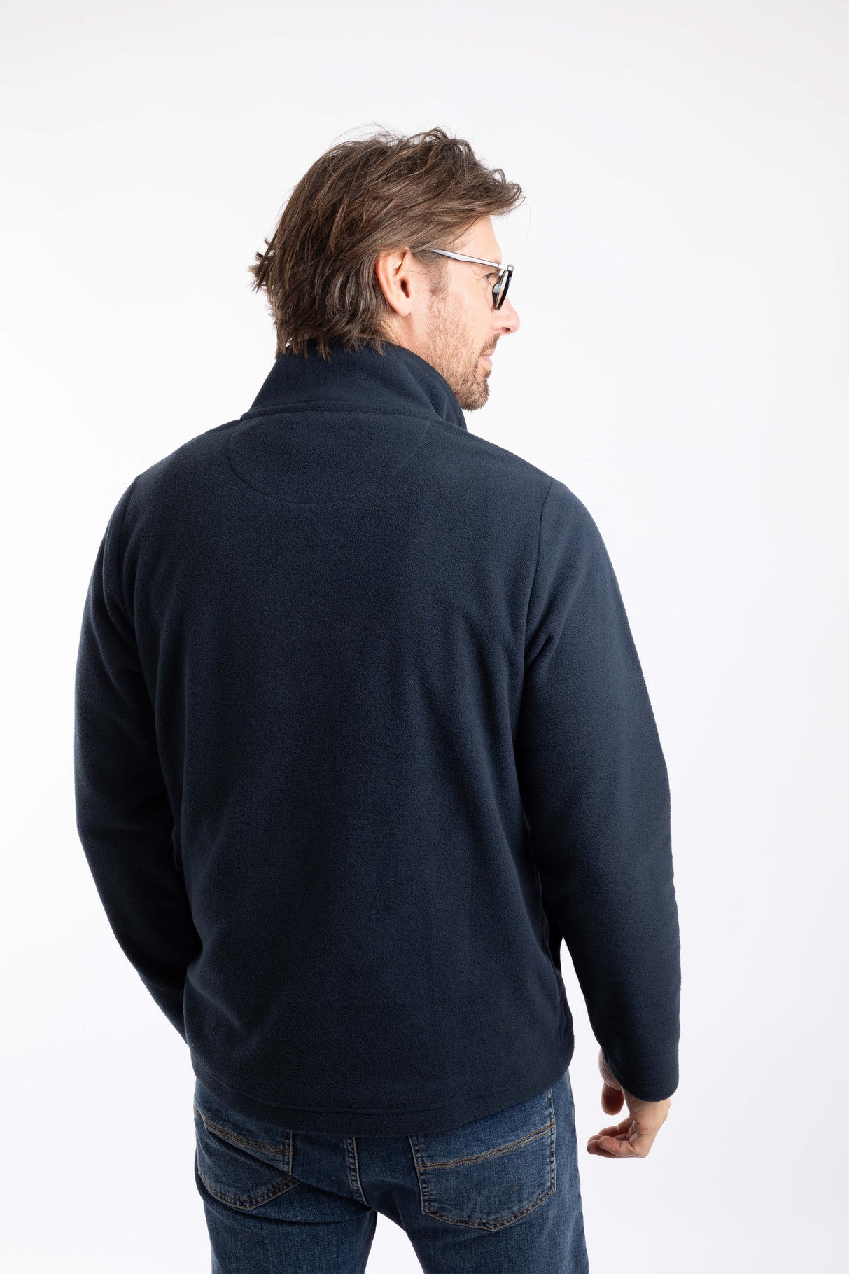 Roald Button Funnel Neck Microfleece - Navy