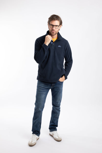 Roald Button Funnel Neck Microfleece - Navy