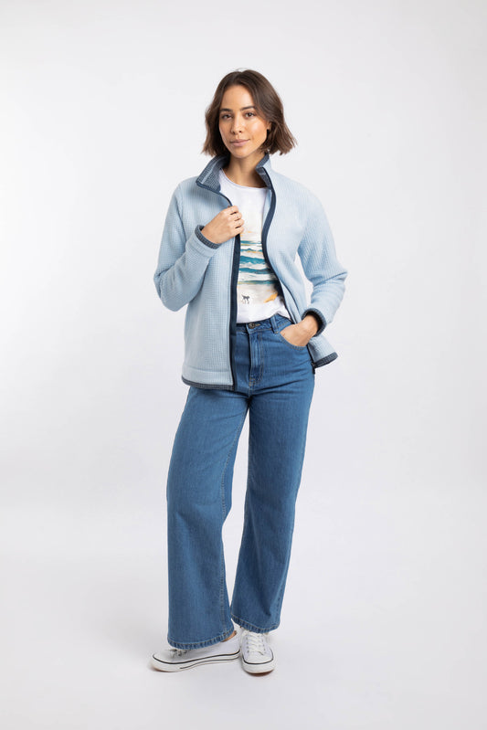 Ariana Full Zip Grid Fleece - Cool Blue