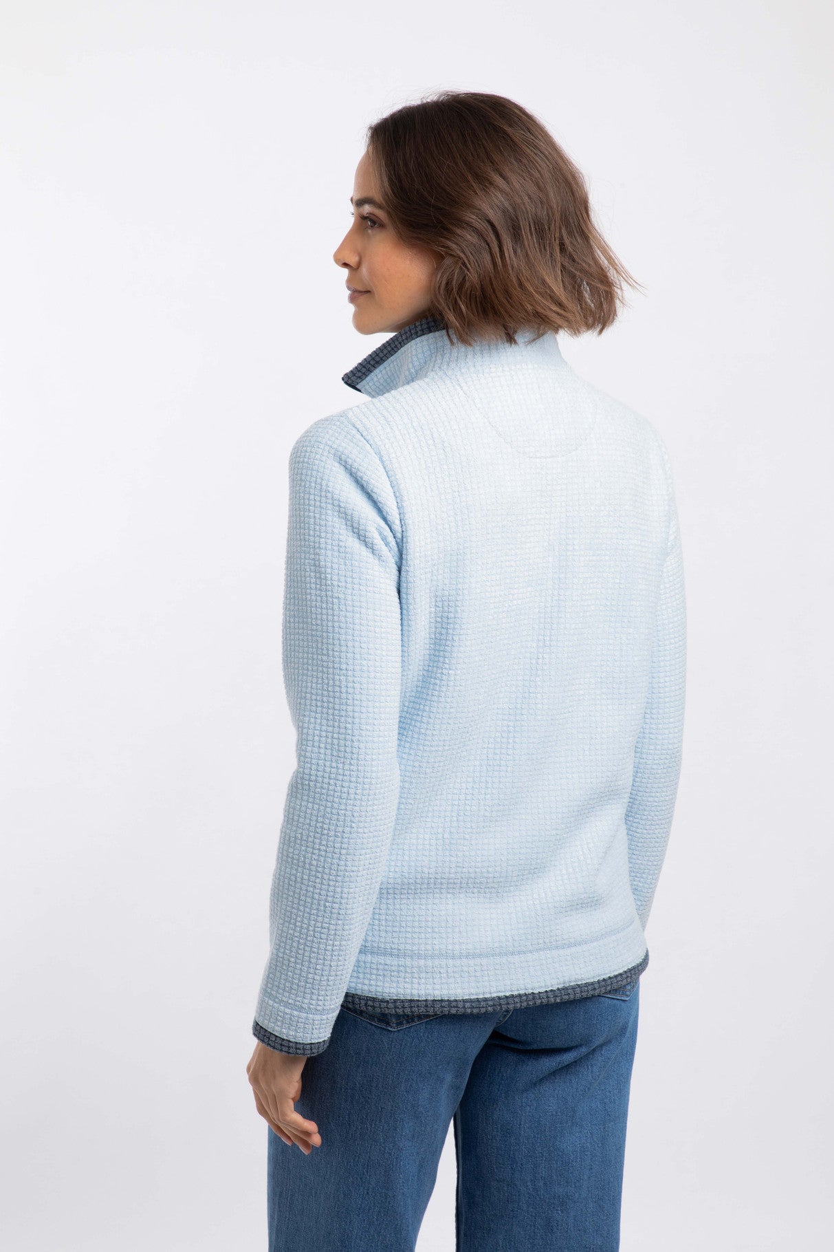 Ariana Full Zip Grid Fleece - Cool Blue