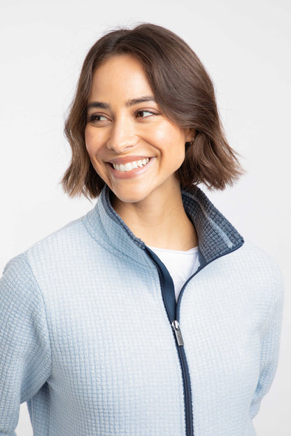 Ariana Full Zip Grid Fleece - Cool Blue
