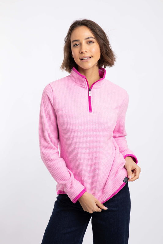 Beye 1/4 Zip Grid Fleece - Azalea