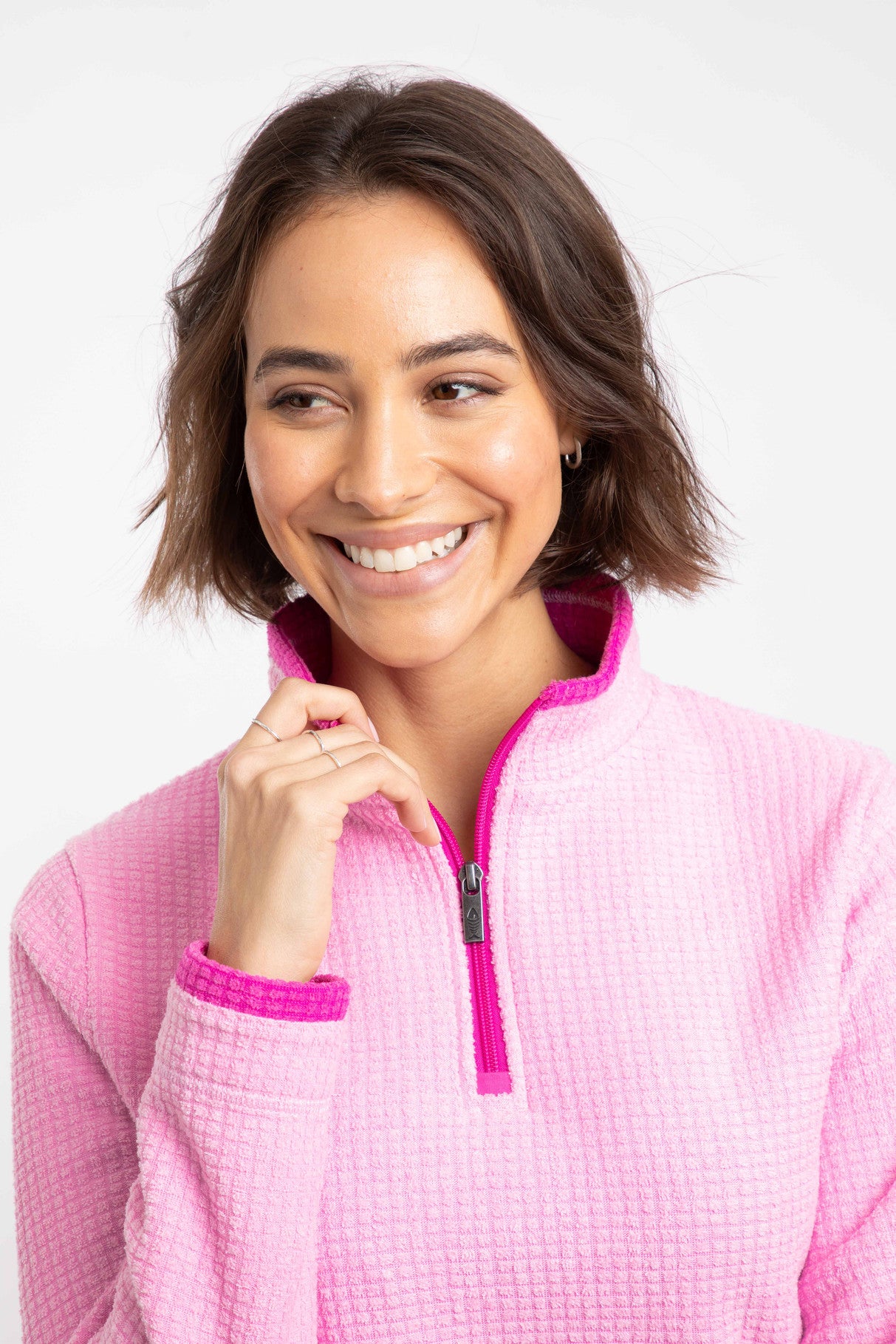Beye 1/4 Zip Grid Fleece - Azalea