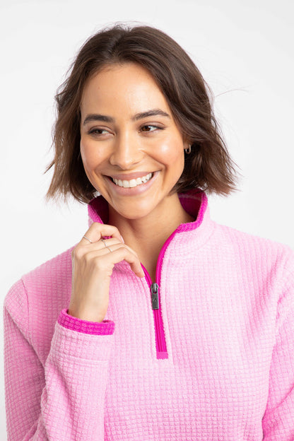 Beye 1/4 Zip Grid Fleece - Azalea