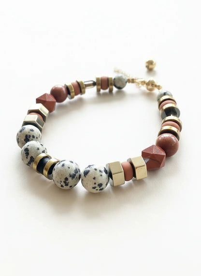 Dalmatian Jasper & Sandstone Barrel Bracelet