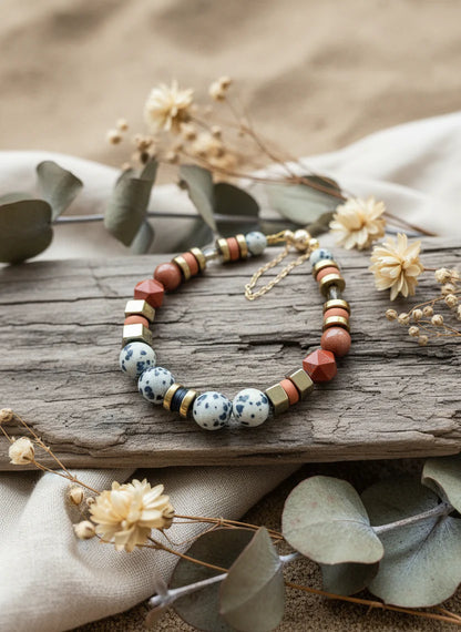 Dalmatian Jasper & Sandstone Barrel Bracelet