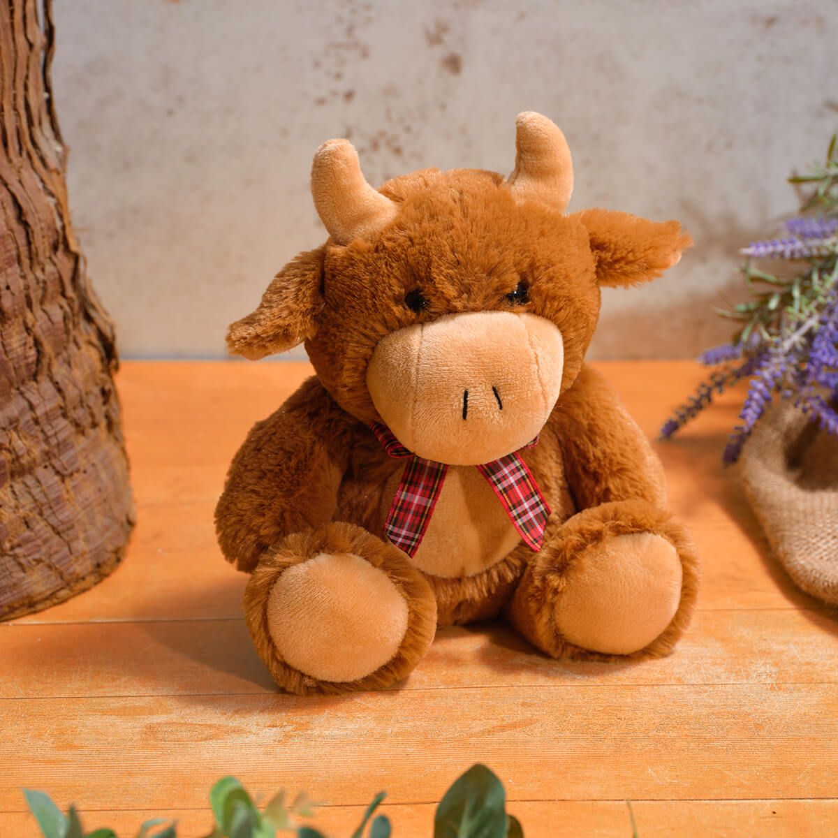 Large Plush Highland Cow with Tartan Bow & Mooing Sound