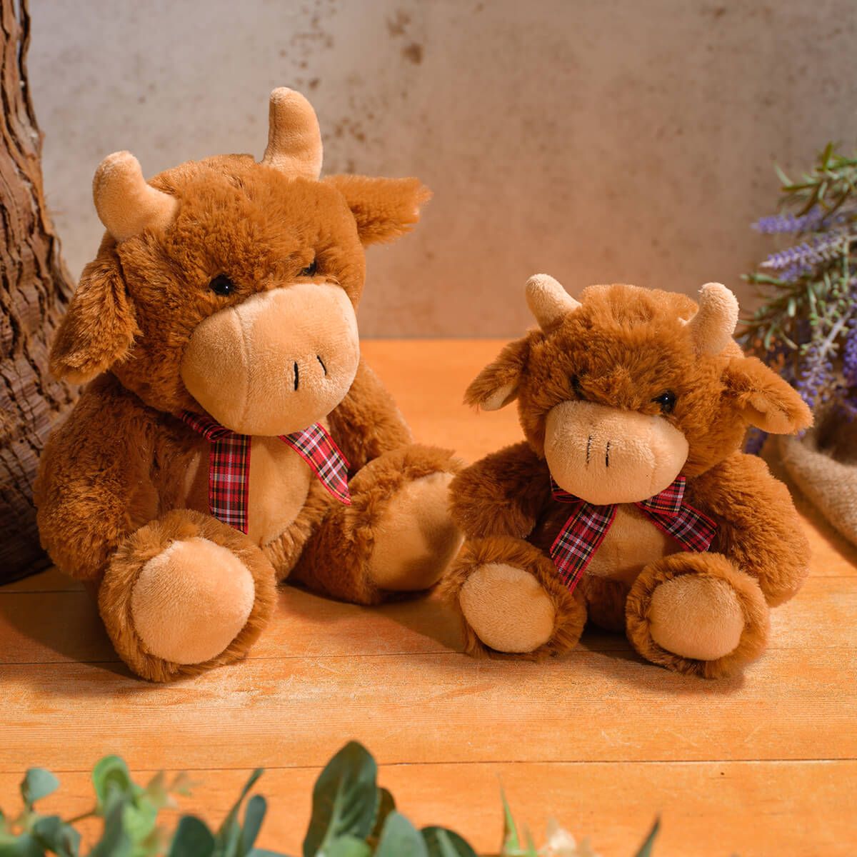 Large Plush Highland Cow with Tartan Bow & Mooing Sound