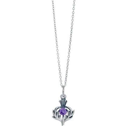 Sterling Silver Amethyst Purple Colour Stone Thistle Charm Necklace
