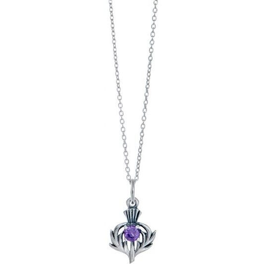 Sterling Silver Amethyst Purple Colour Stone Thistle Charm Necklace