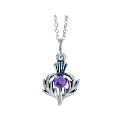 Sterling Silver Amethyst Purple Colour Stone Thistle Charm Necklace