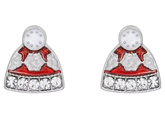 Rhodium Crystal Christmas Hat Earrings