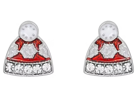 Rhodium Crystal Christmas Hat Earrings