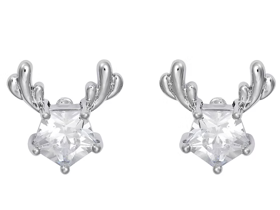 Rhodium CZ Crystal Rudolph Earrings