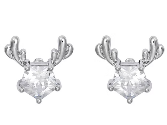 Rhodium CZ Crystal Rudolph Earrings