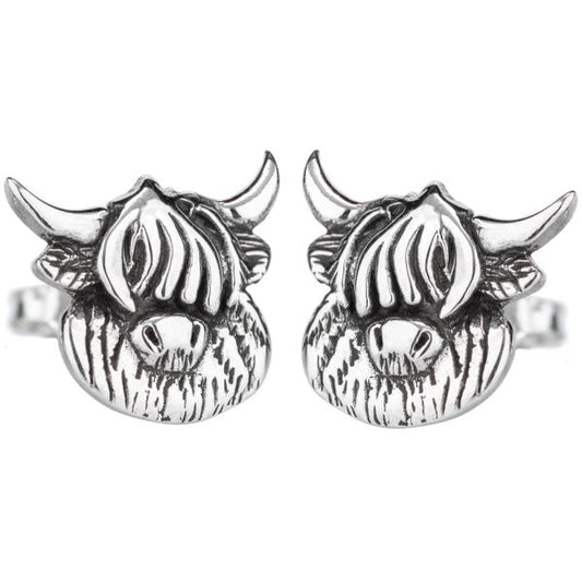 Sterling Silver Highland Cow Stud Earrings
