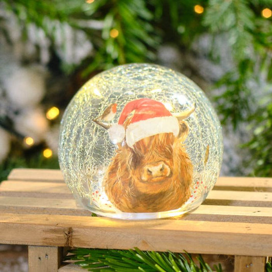 Frosted Highland Cow LED Crackle Ball