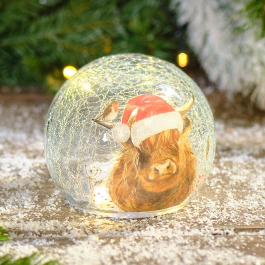 Frosted Highland Cow LED Crackle Ball