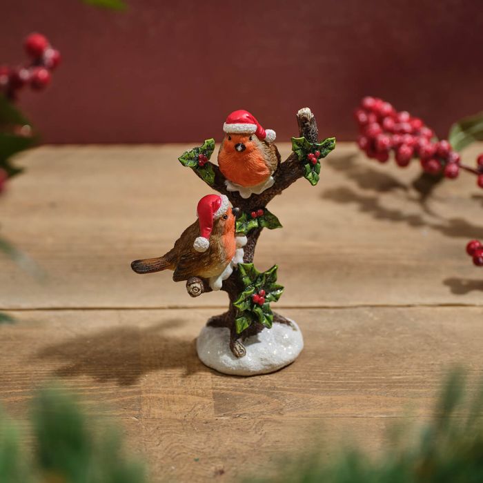 Robin Pair on Holly Tree Ornament
