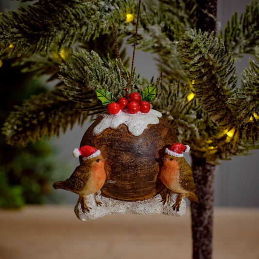 Resin Robins with Christmas Pudding hanger