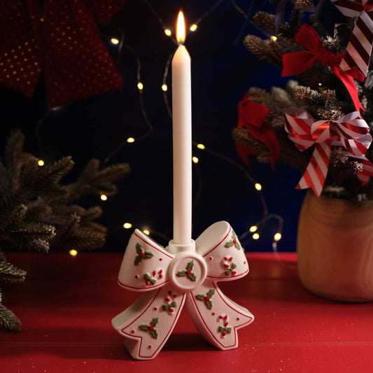 Merry Little Bows Stoneware Candle Holder
