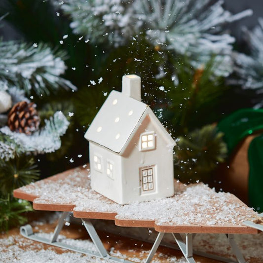 Christmas LED Ceramic House with Gold Accents