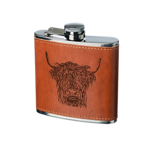 Highland Cow Leather Hip Flask