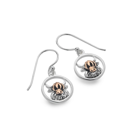 Highland Cow Rose Gold Drop Earrings